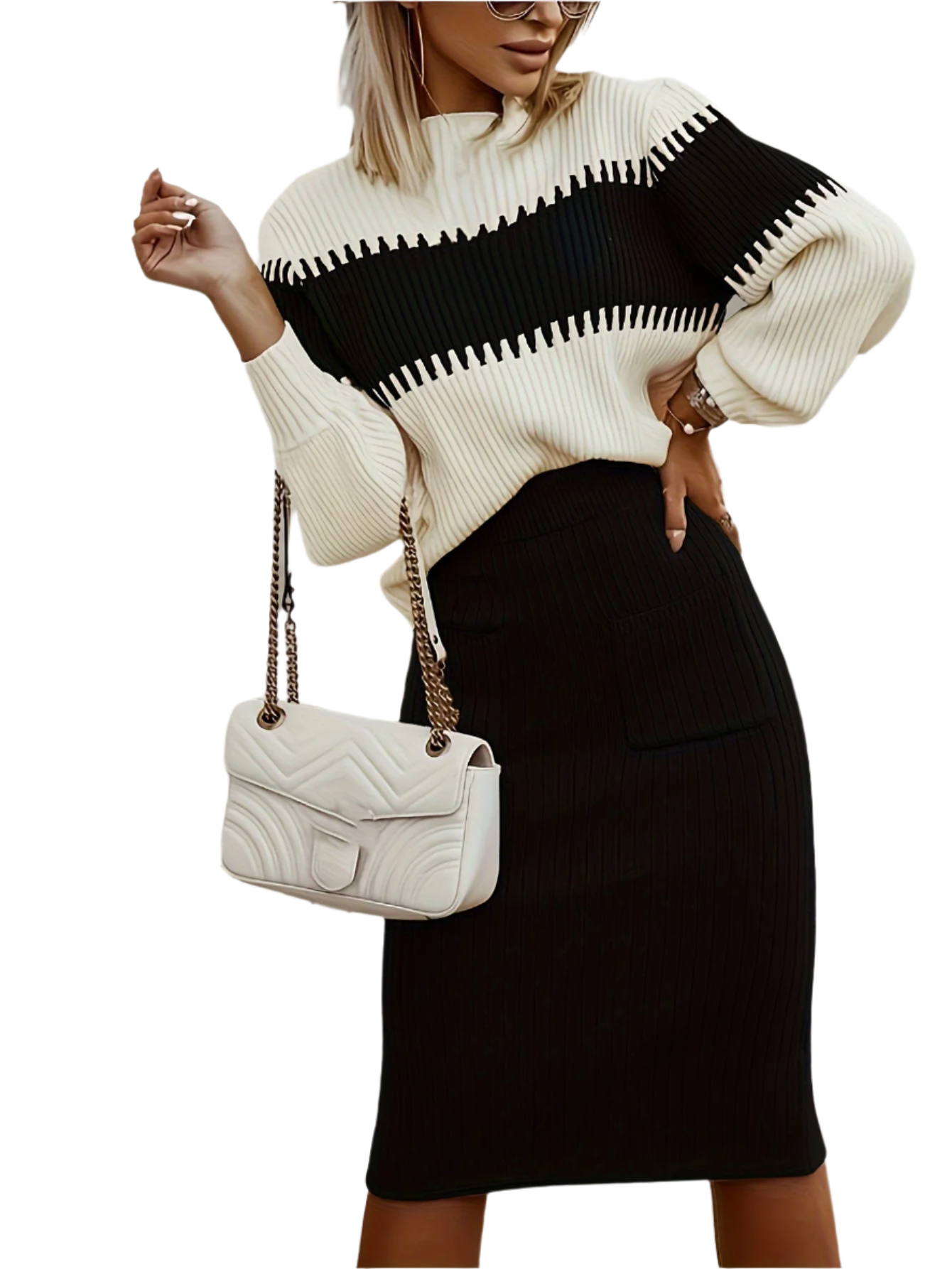 Chiara – Farveblok Dame Lounge Sæt i Ribbet Strik