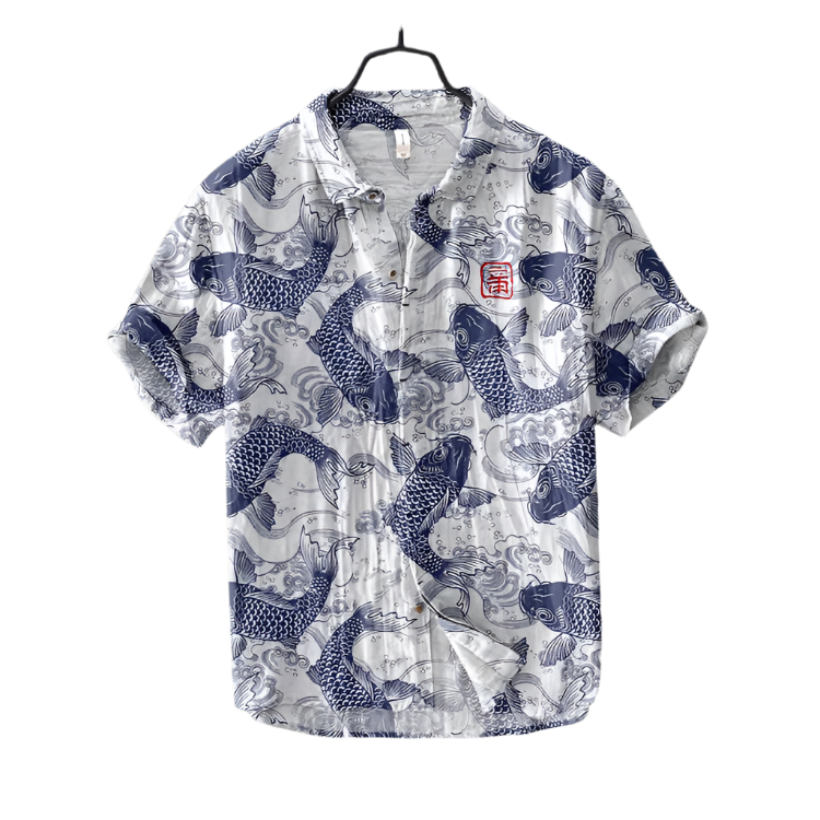 Marini – Ocean Breeze Herreskjorte med Fiskemønster