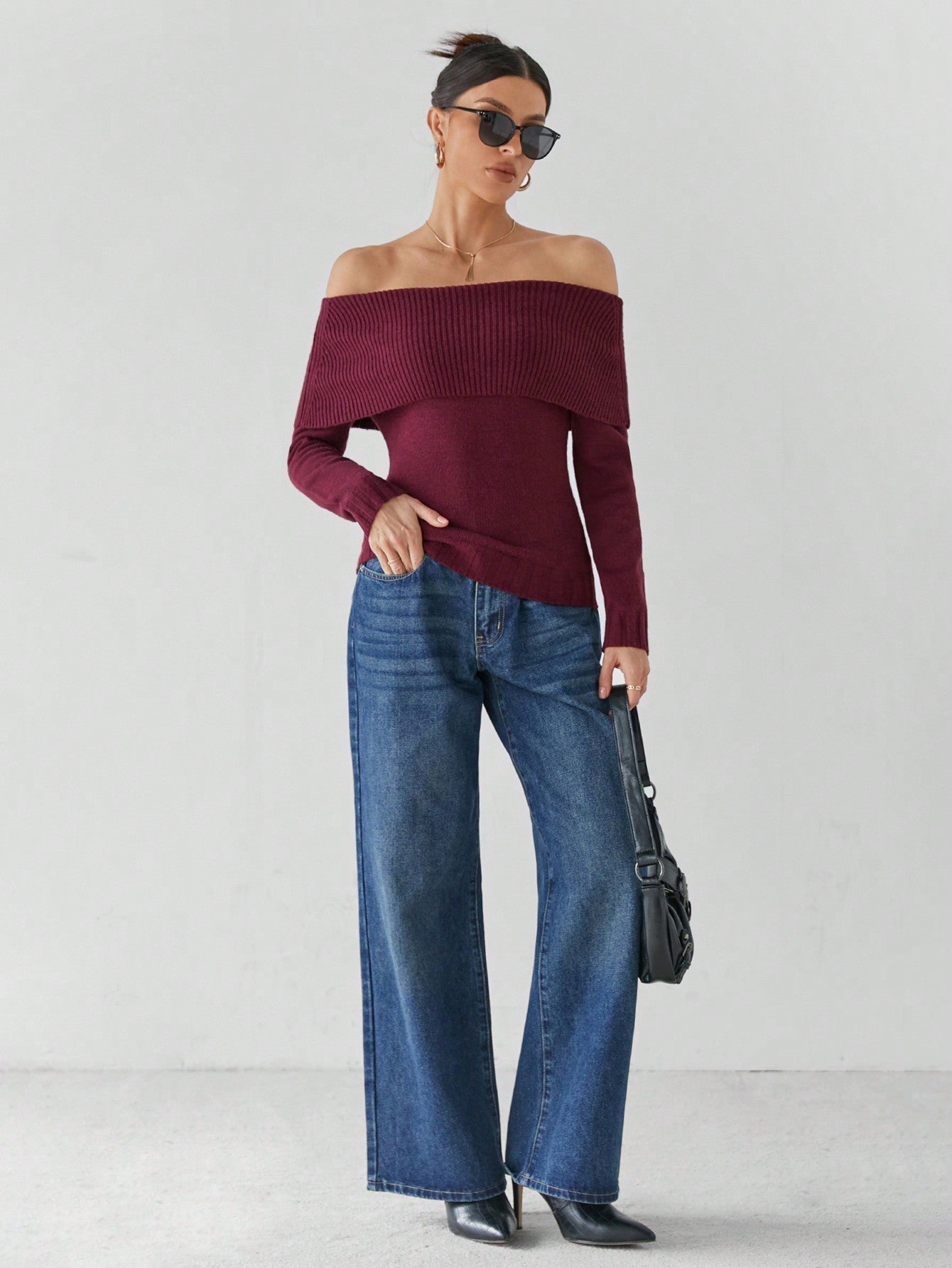Giulia – Off-Shoulder Striktrøje til Kvinder i Bourgognerød