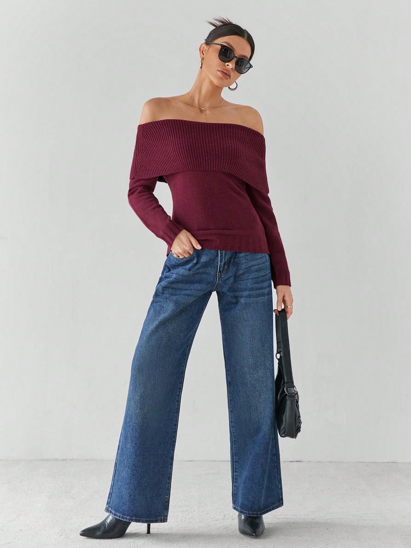 Giulia – Off-Shoulder Striktrøje til Kvinder i Bourgognerød