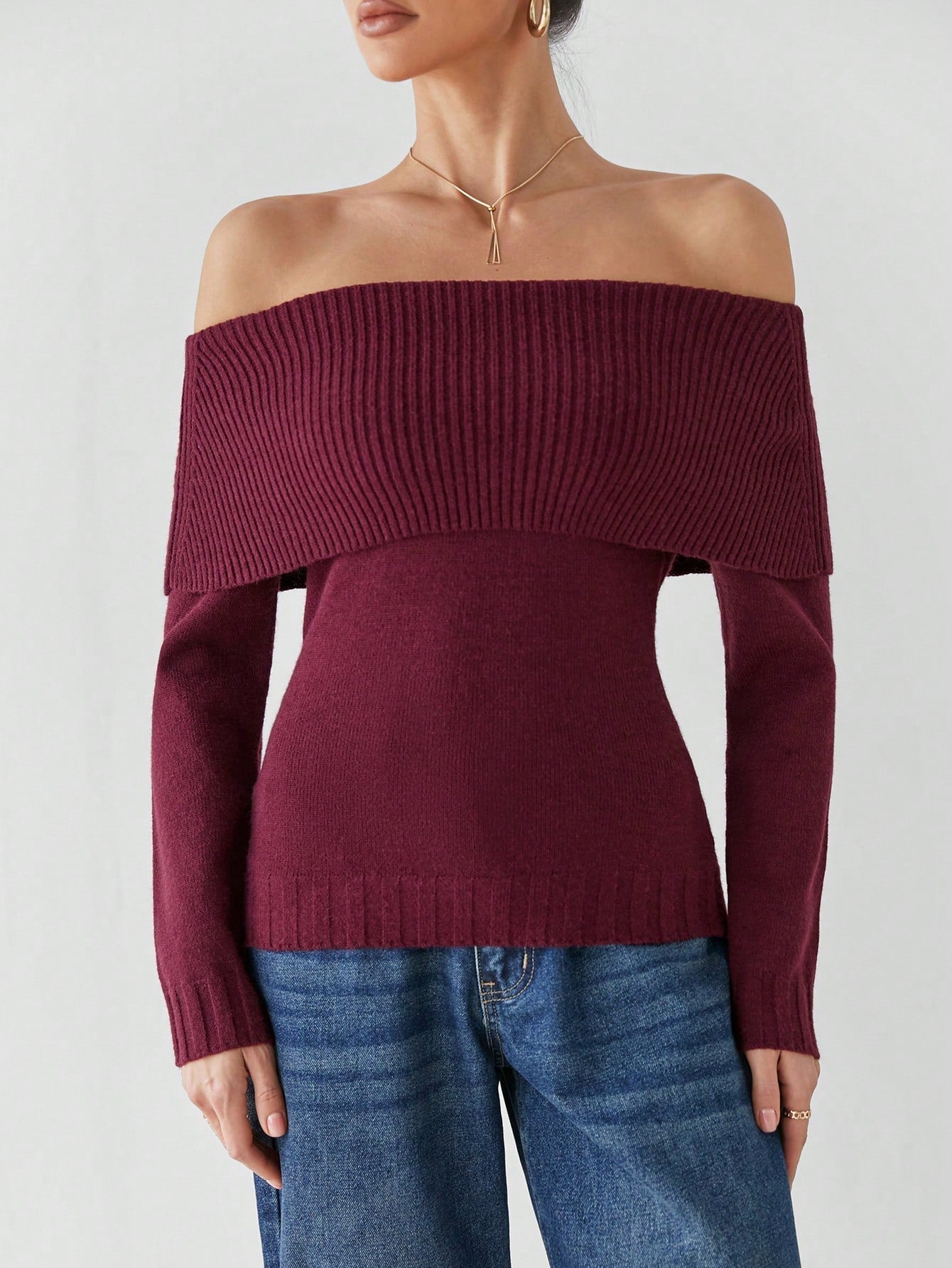 Giulia – Off-Shoulder Striktrøje til Kvinder i Bourgognerød