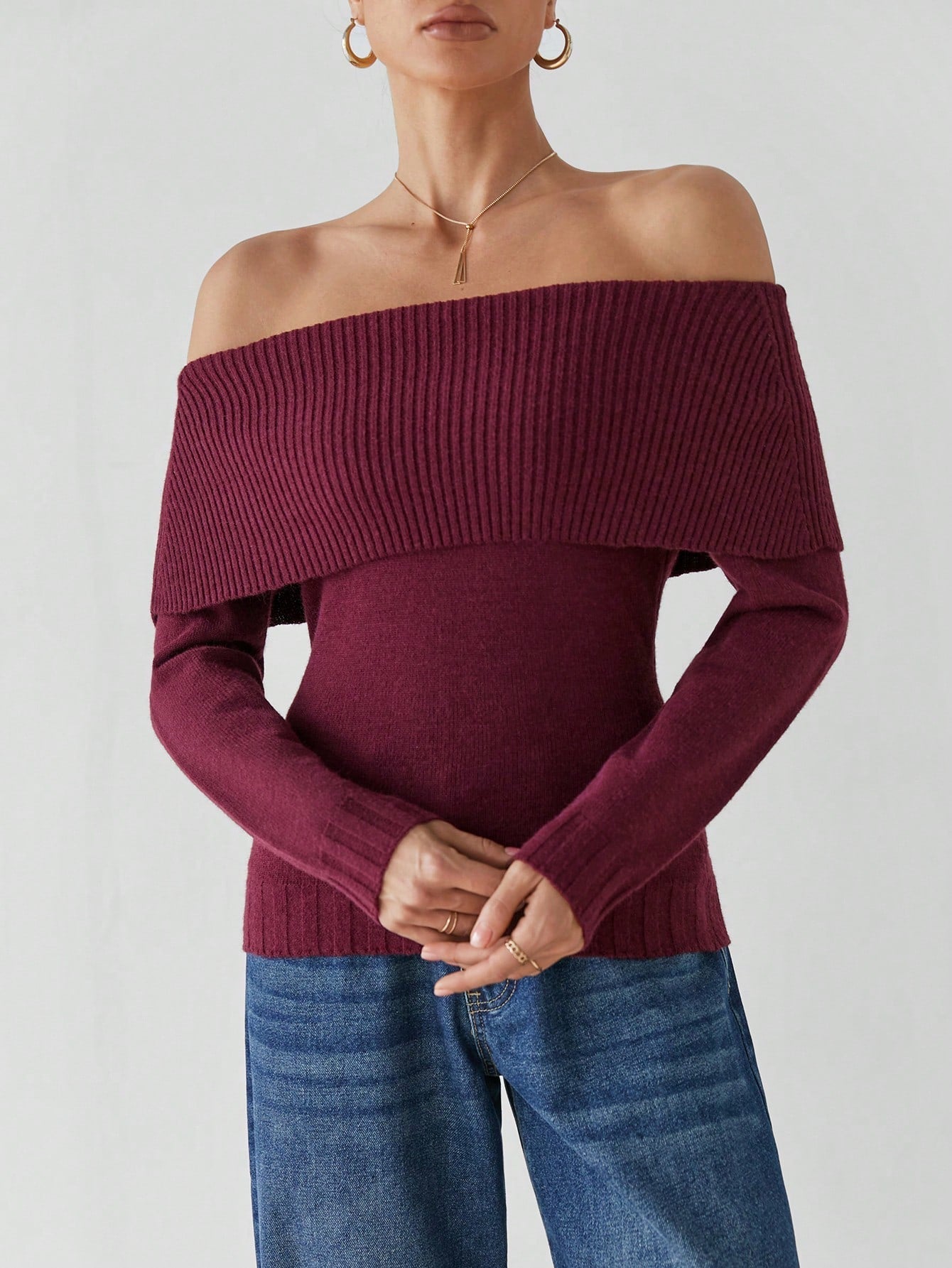 Giulia – Off-Shoulder Striktrøje til Kvinder i Bourgognerød