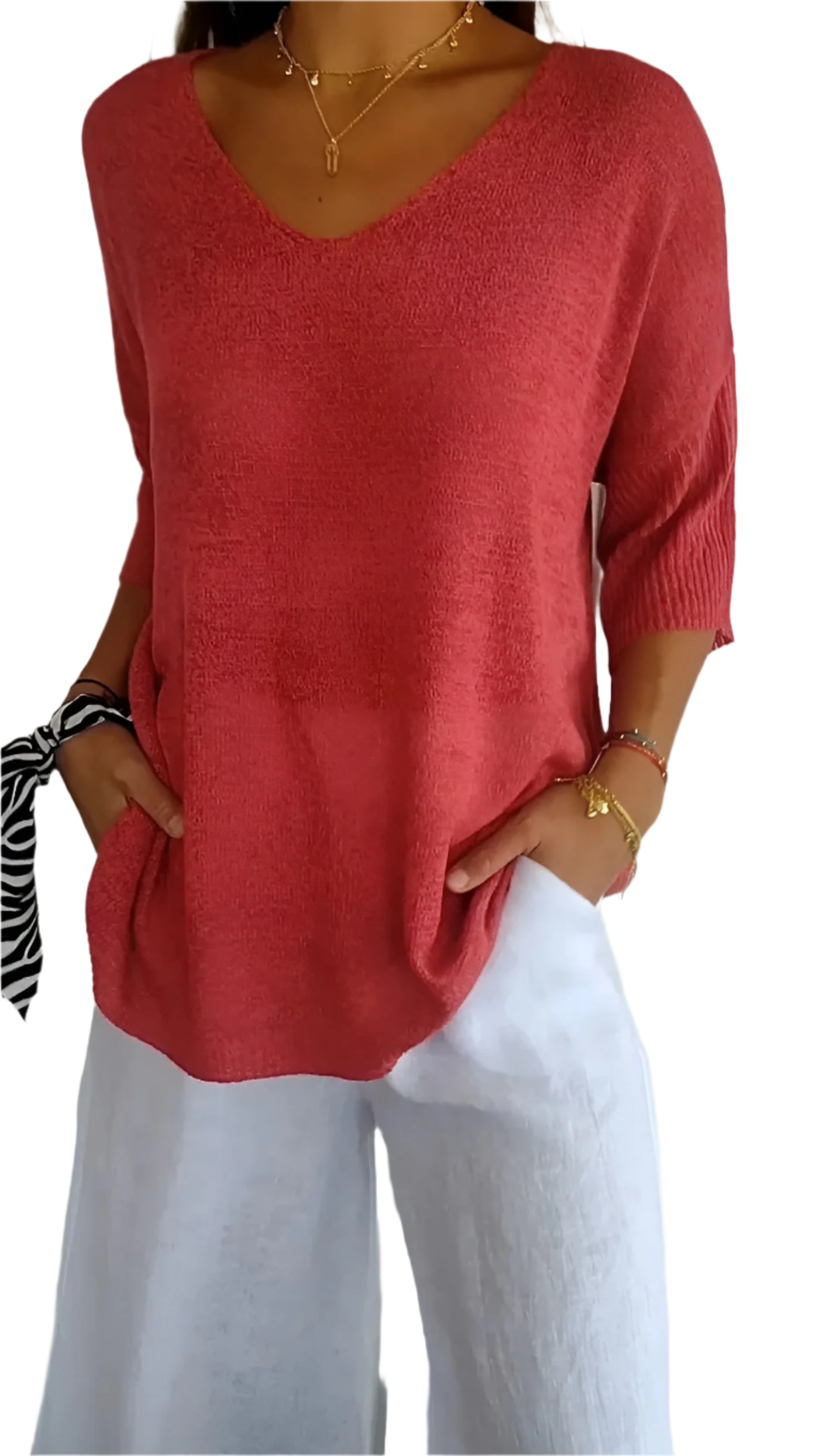 Isabella – Blødstrikket Ærmeløs Top med V-Hals til Kvinder