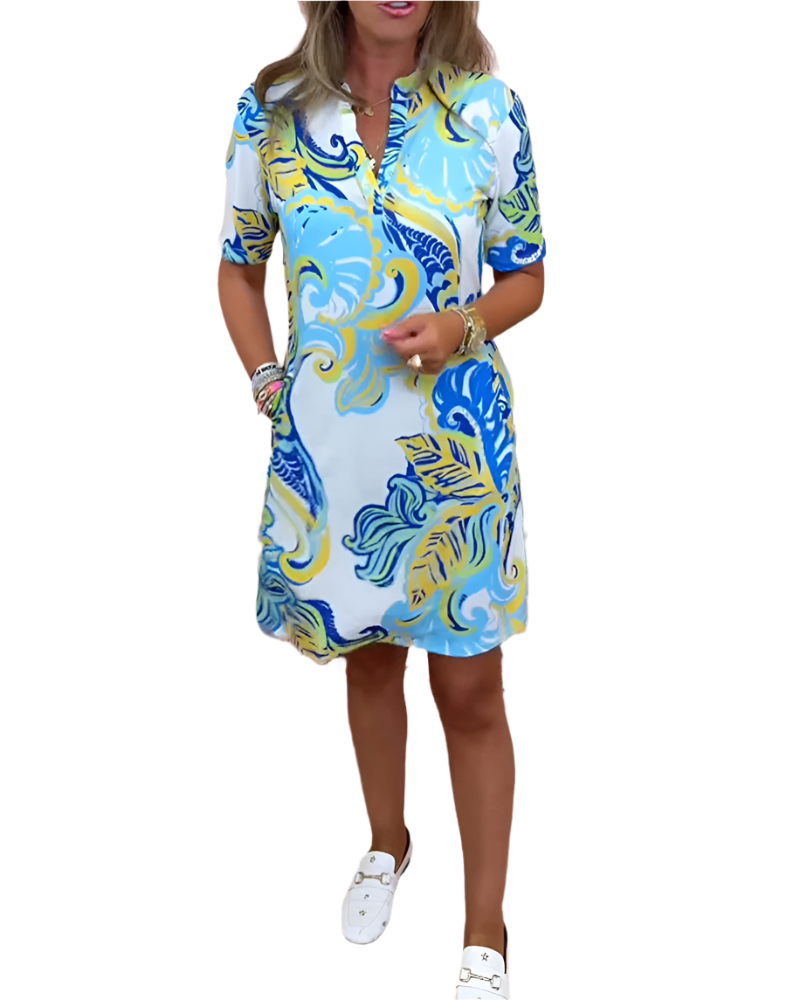 Élodie – Figursyet Kjole med Farverigt Print til Kvinder