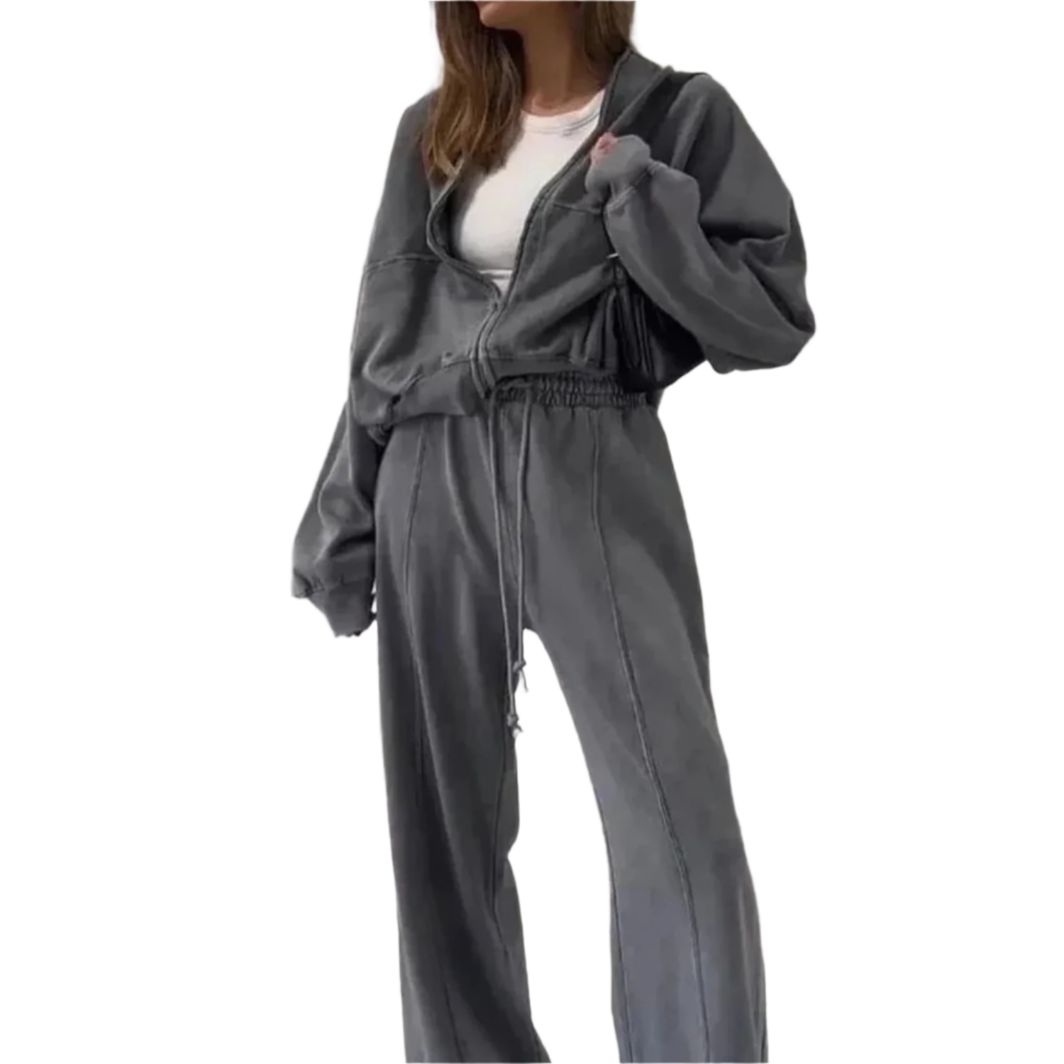 Sofia – Stilfuldt Dame Træningssæt med Lynlås og Løs Buks