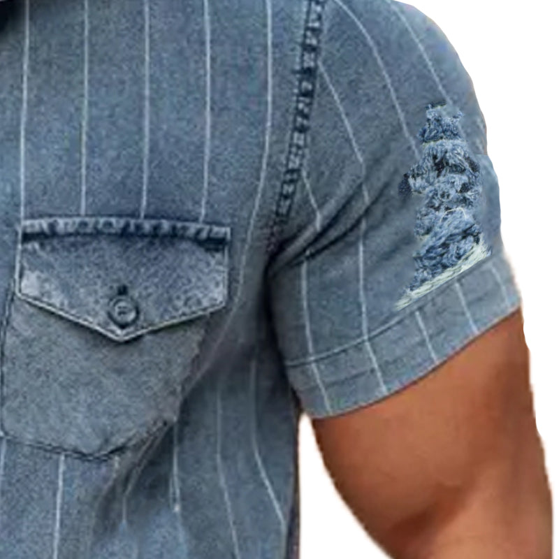 EnricoBianchi Vintage stribet denimskjorte til mænd