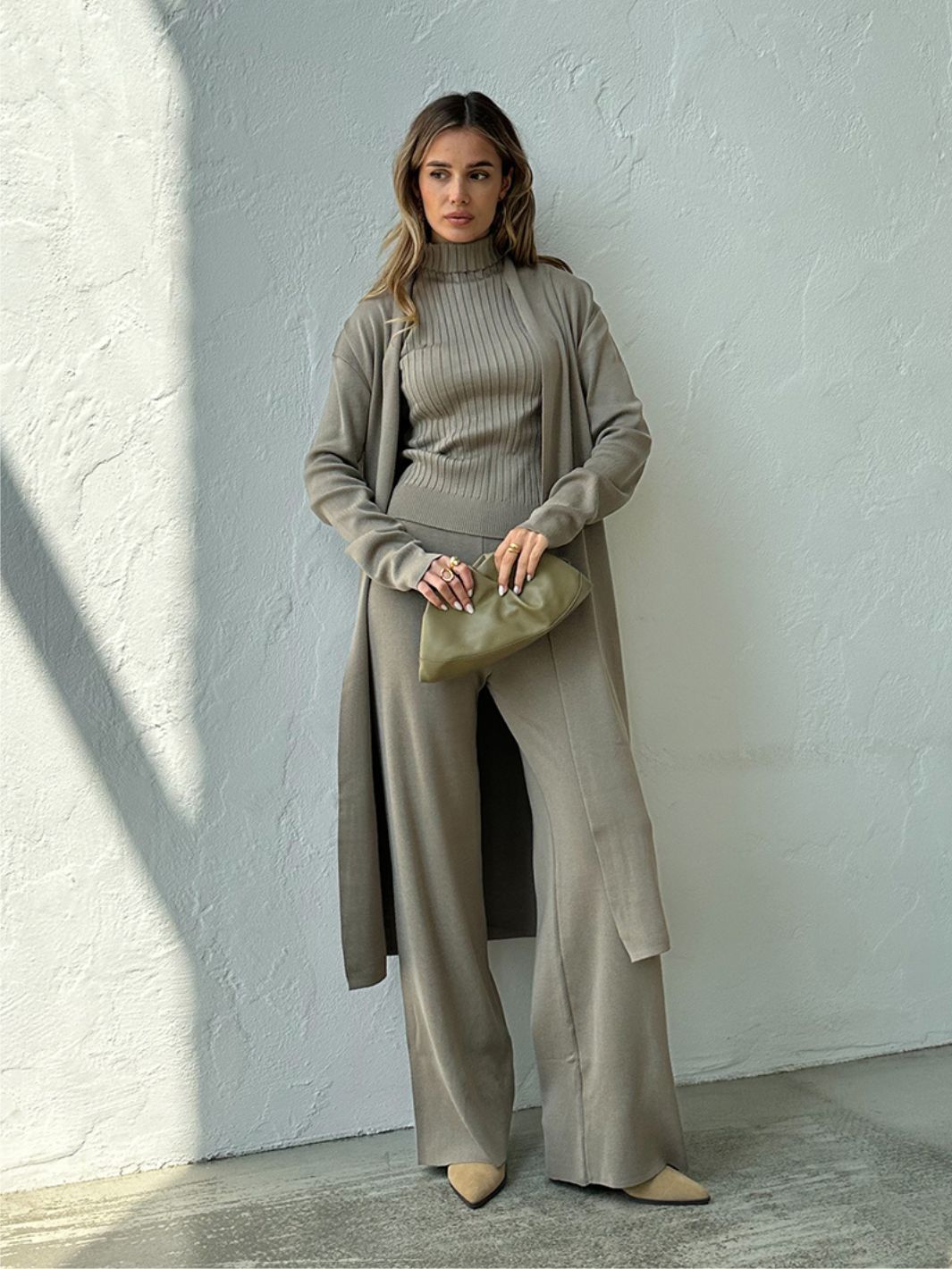 ElenaTosetti 3-delt strikket cardigan & buksesæt til kvinder