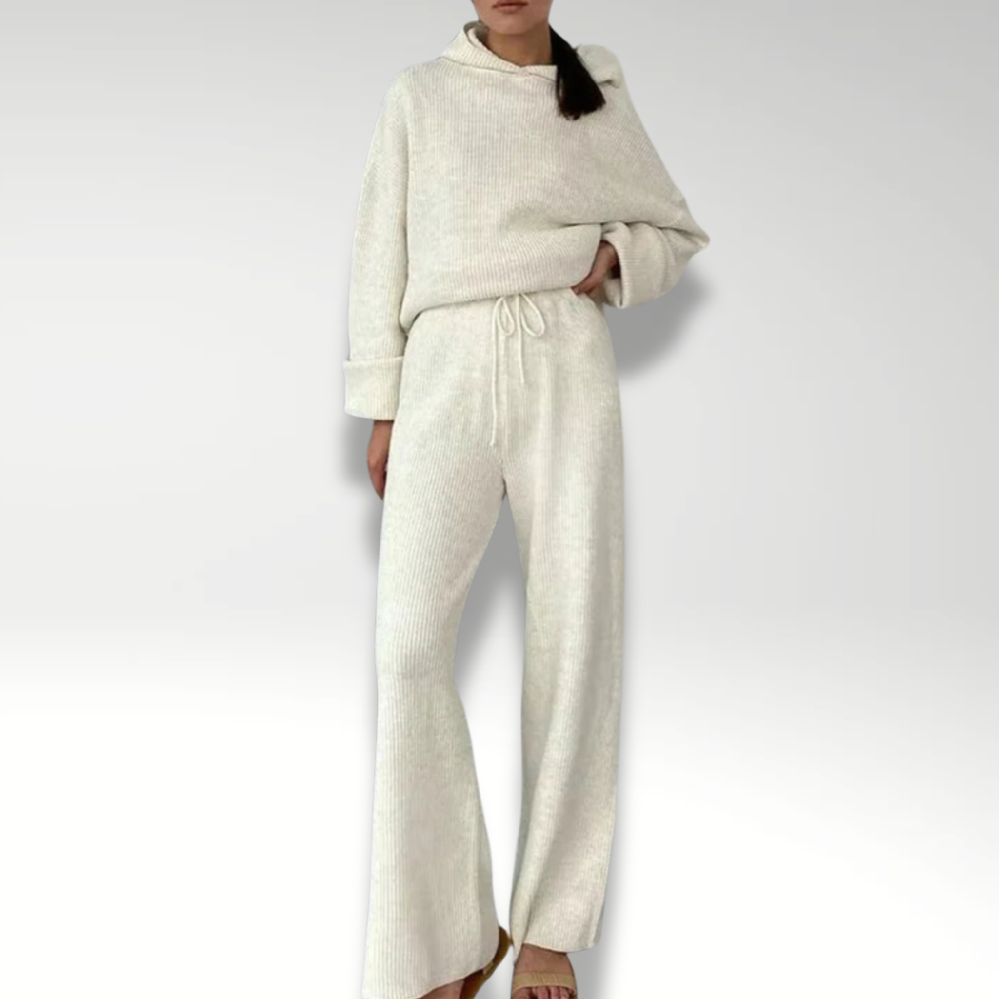 ElenaForte Ribstrikket Hættetrøjesæt Til Kvinder