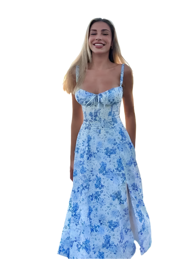 Clara – Snøre Sommerkjole med Blomsterprint til Kvinder