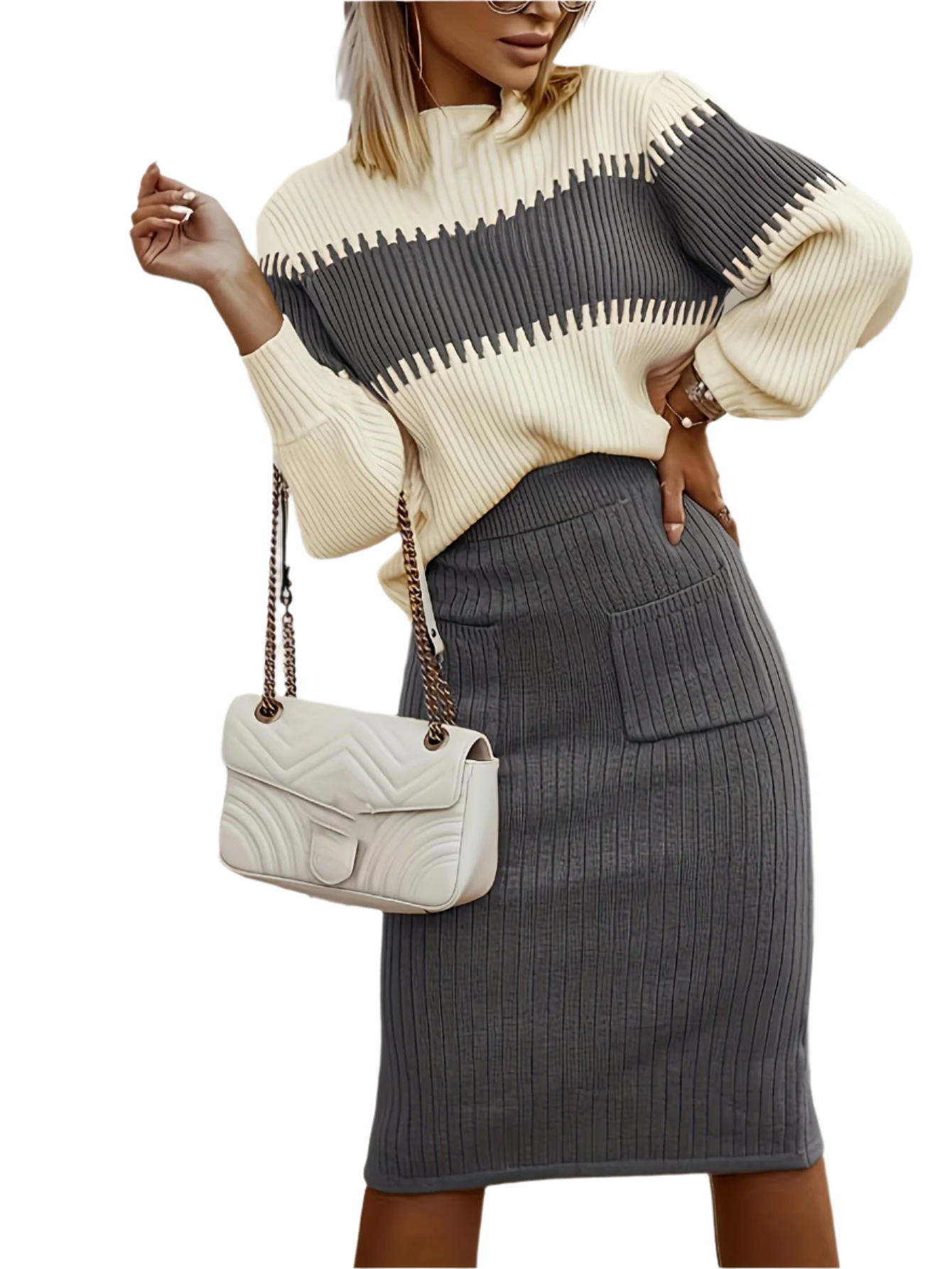 Chiara – Farveblok Dame Lounge Sæt i Ribbet Strik