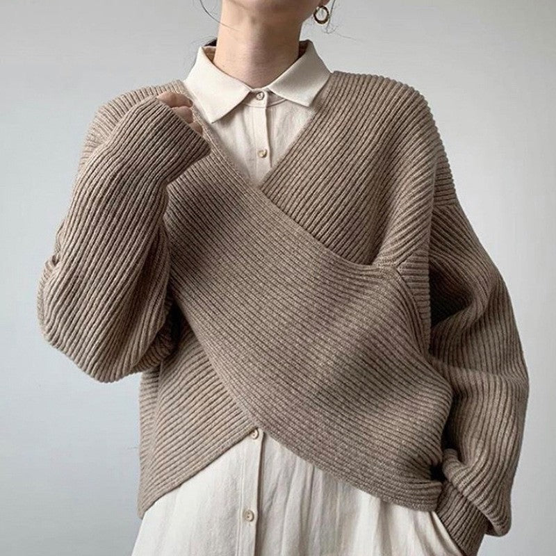 ElenaBellini Chic Cross-Wrap Strikket Sweater til kvinder