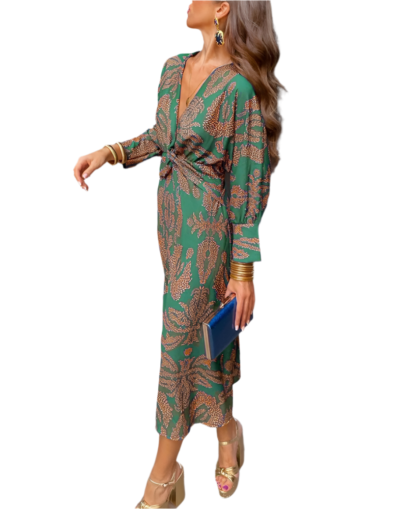 Isabella – Boho-Chic Dame Wikkelkjole i Midi-længde