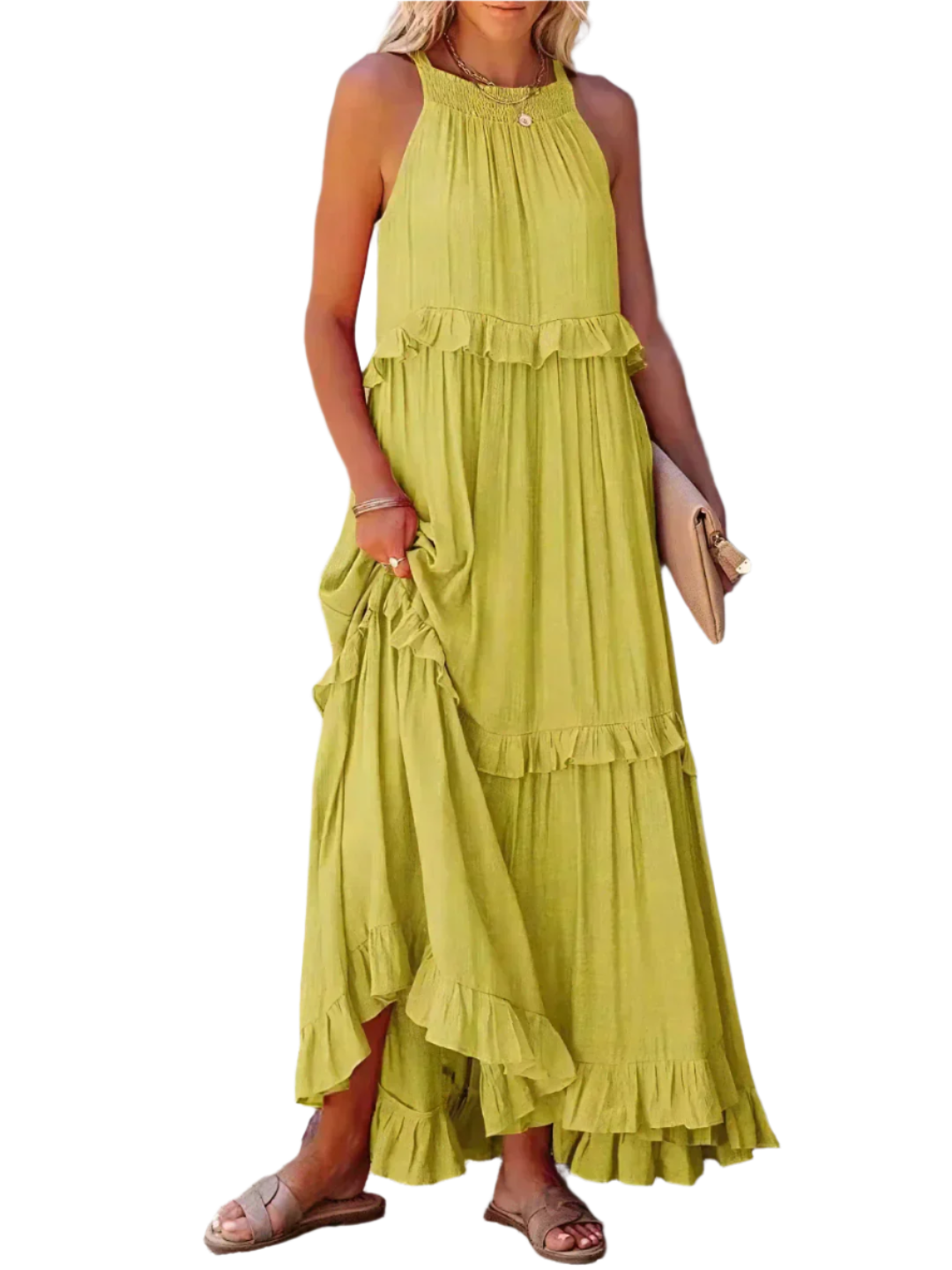 Lucia – Let og Luftig Halterneck Sommerkjole med Rynker og Lommer til Kvinder