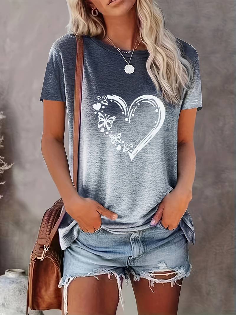Élodie – Dame T-shirt med Sommerfuglehjerte Print
