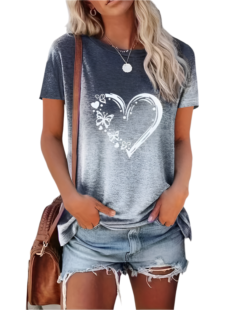 Élodie – Dame T-shirt med Sommerfuglehjerte Print