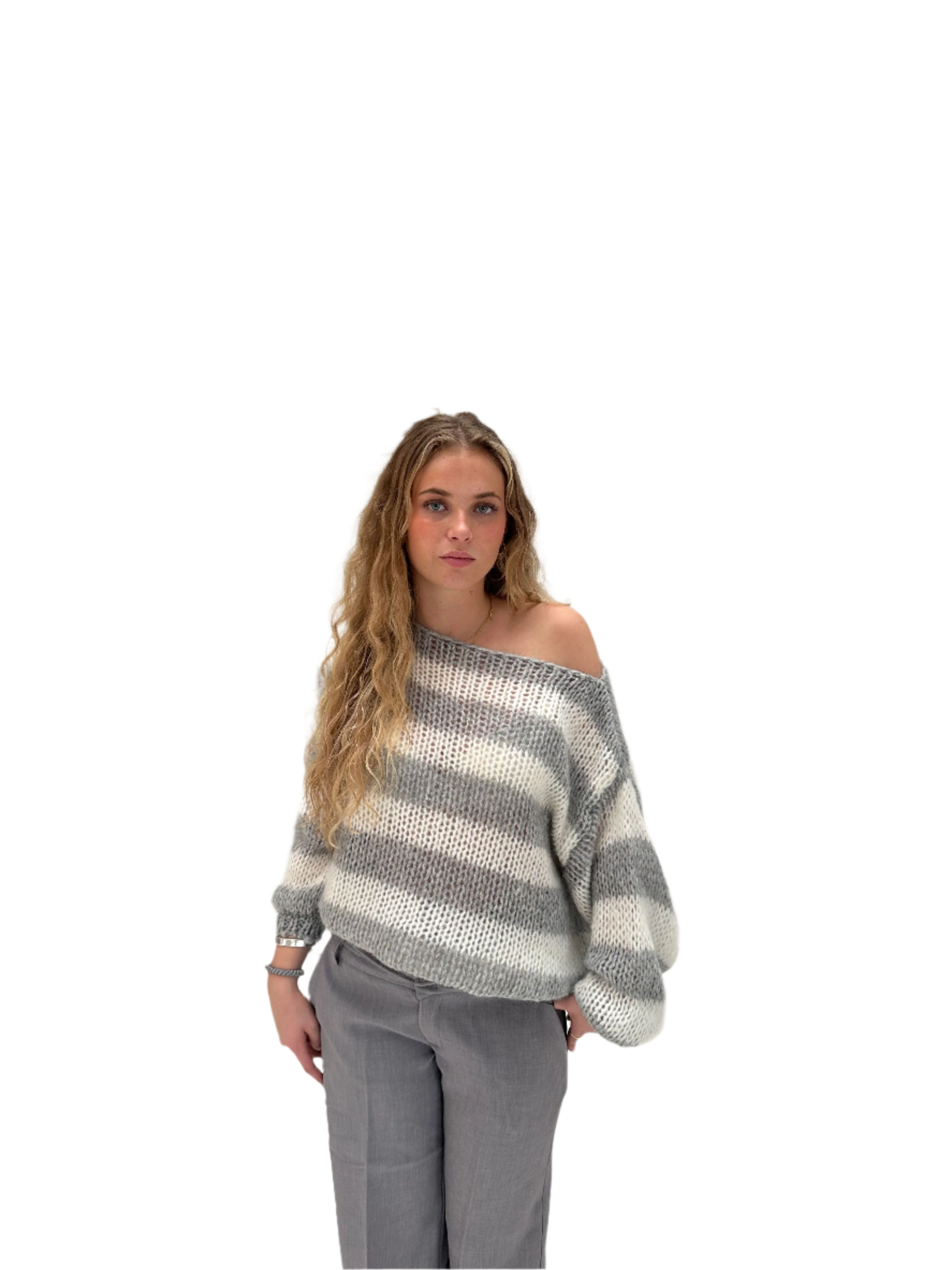 Camille – Oversize Strikket Sweater til Kvinder med Striber