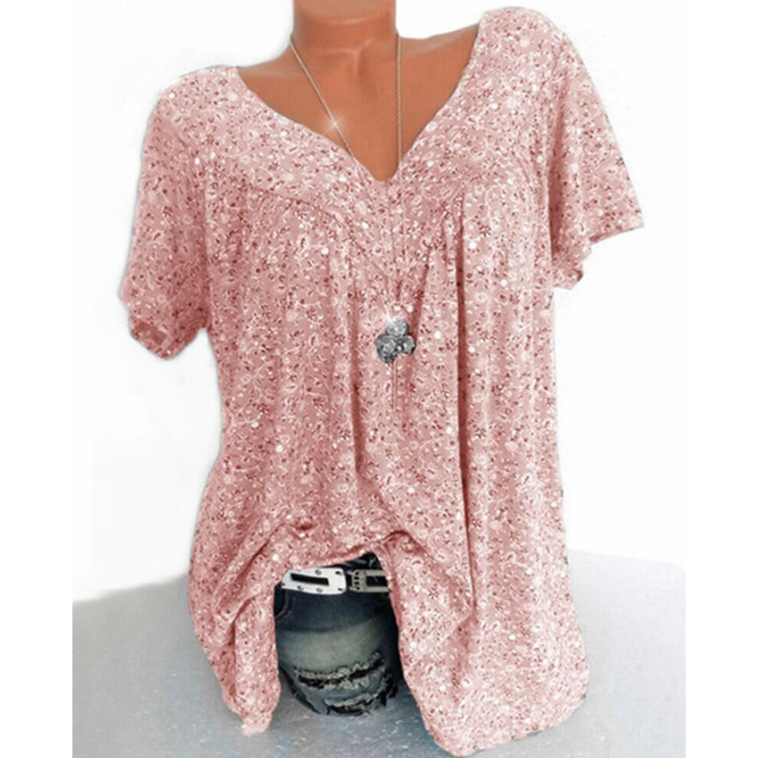 Isabelle – Kortærmet Damebluse med V-Hals og Print