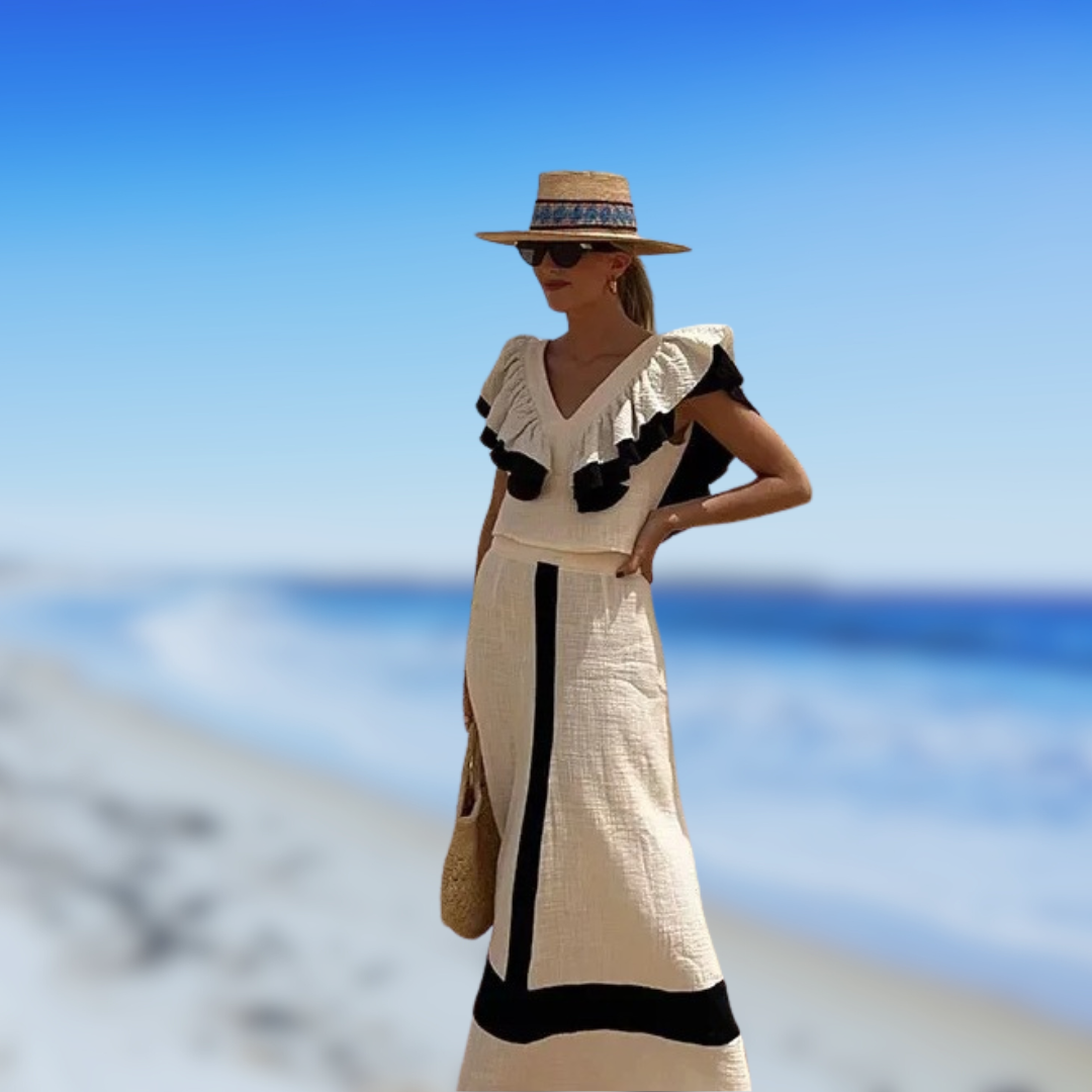 IsabellaNeri Elegant Højtaljet Midikjole Med Flæser Til Kvinder