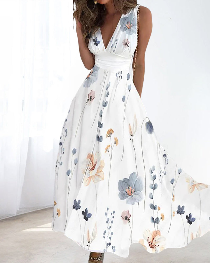 Camille – Ærmeløs Sommerkjole med Blomstermønster til Kvinder
