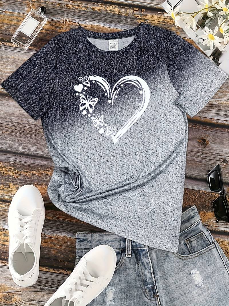 Élodie – Dame T-shirt med Sommerfuglehjerte Print