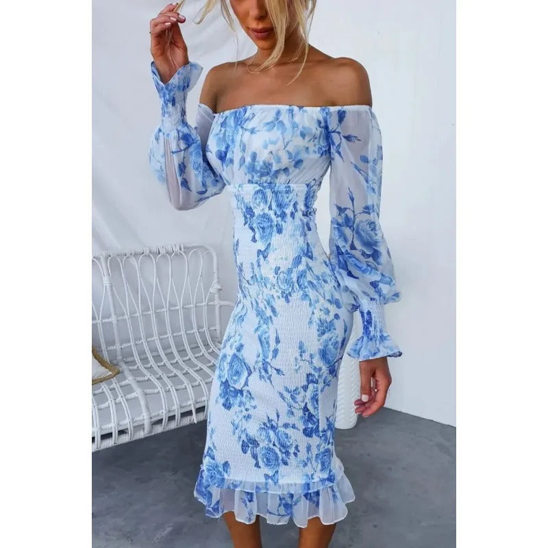 DarioConti Off Shoulder Mønstret Tube Kjole