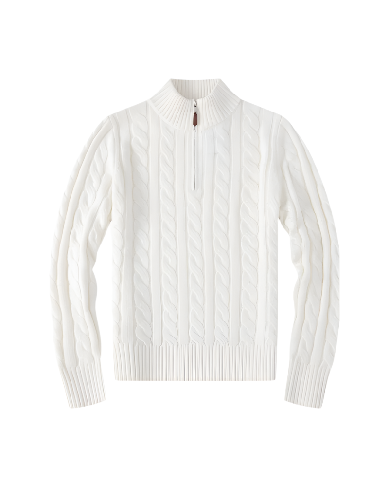 Elena – Luksuriøs Dame-Sweater med Halv Lynlås i Bomuld