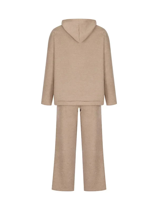 ElenaForte Ribstrikket Hættetrøjesæt Til Kvinder