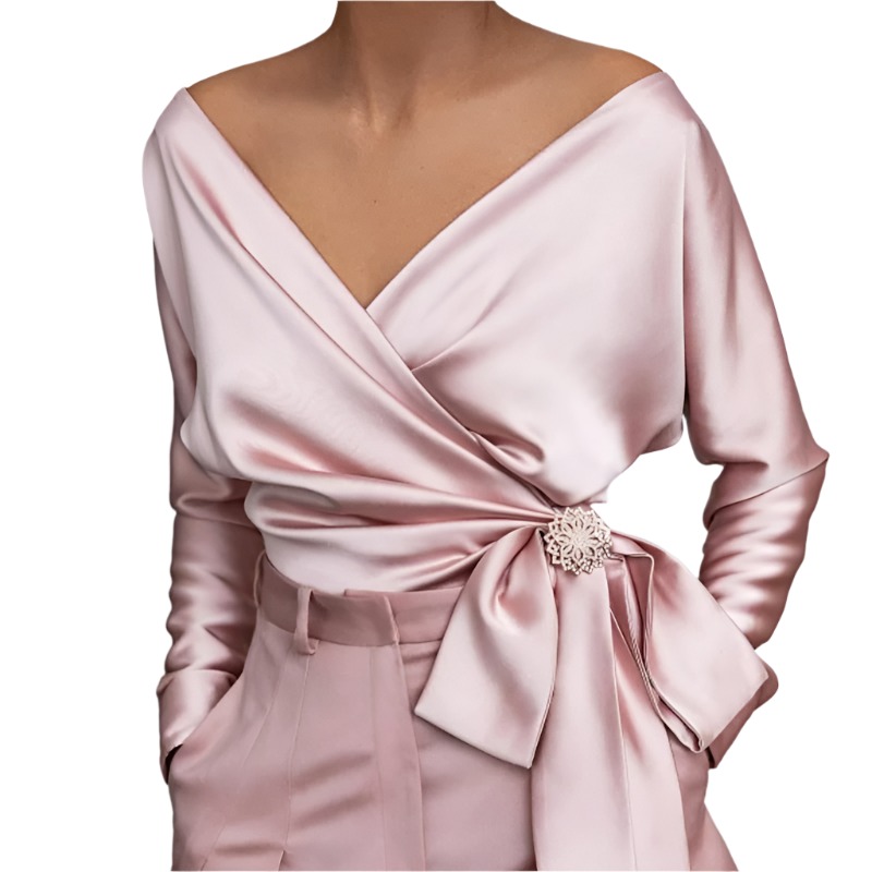 Isabella – Elegant Silkebluse til Kvinder med V-hals