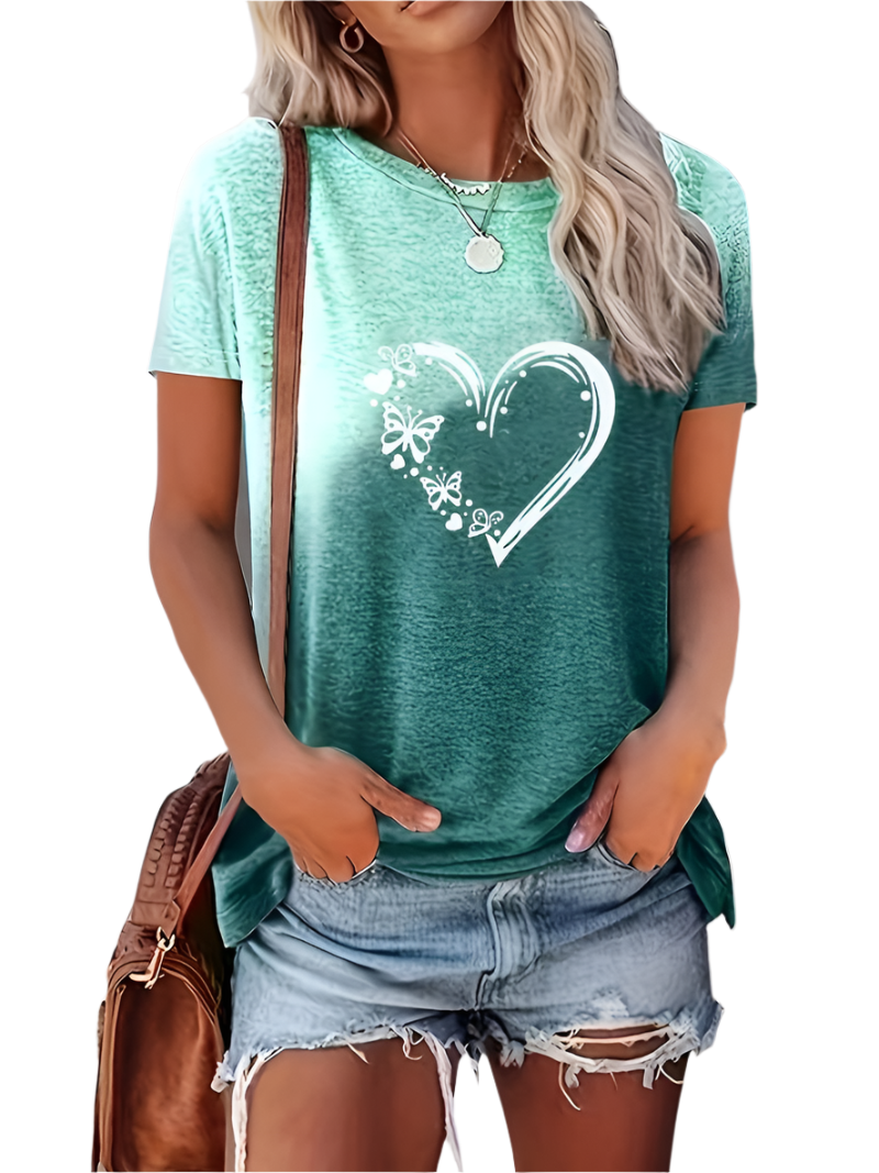 Élodie – Dame T-shirt med Sommerfuglehjerte Print