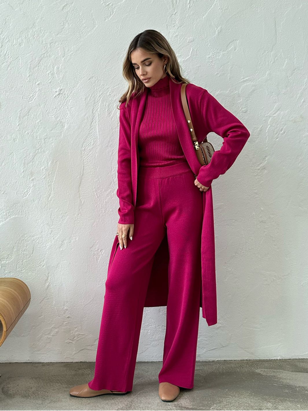 ElenaTosetti 3-delt strikket cardigan & buksesæt til kvinder