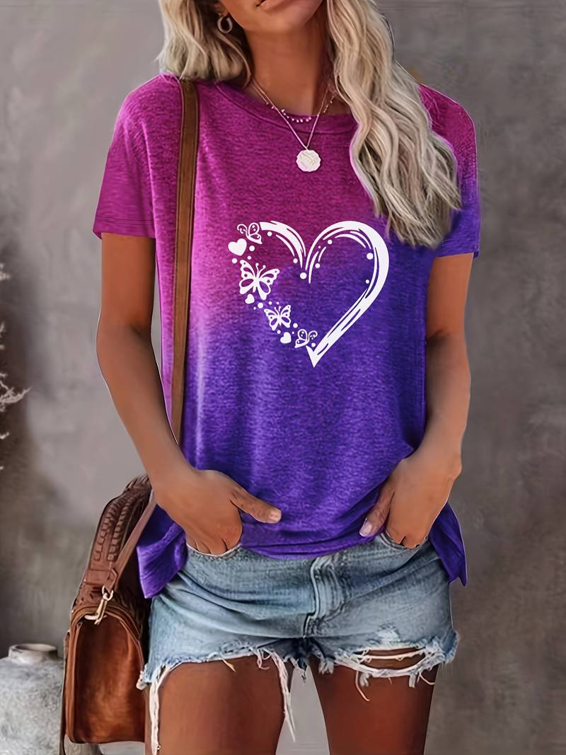 Élodie – Dame T-shirt med Sommerfuglehjerte Print