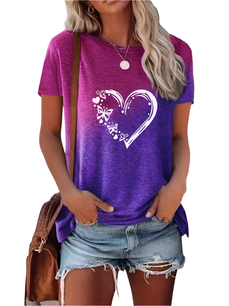 Élodie – Dame T-shirt med Sommerfuglehjerte Print