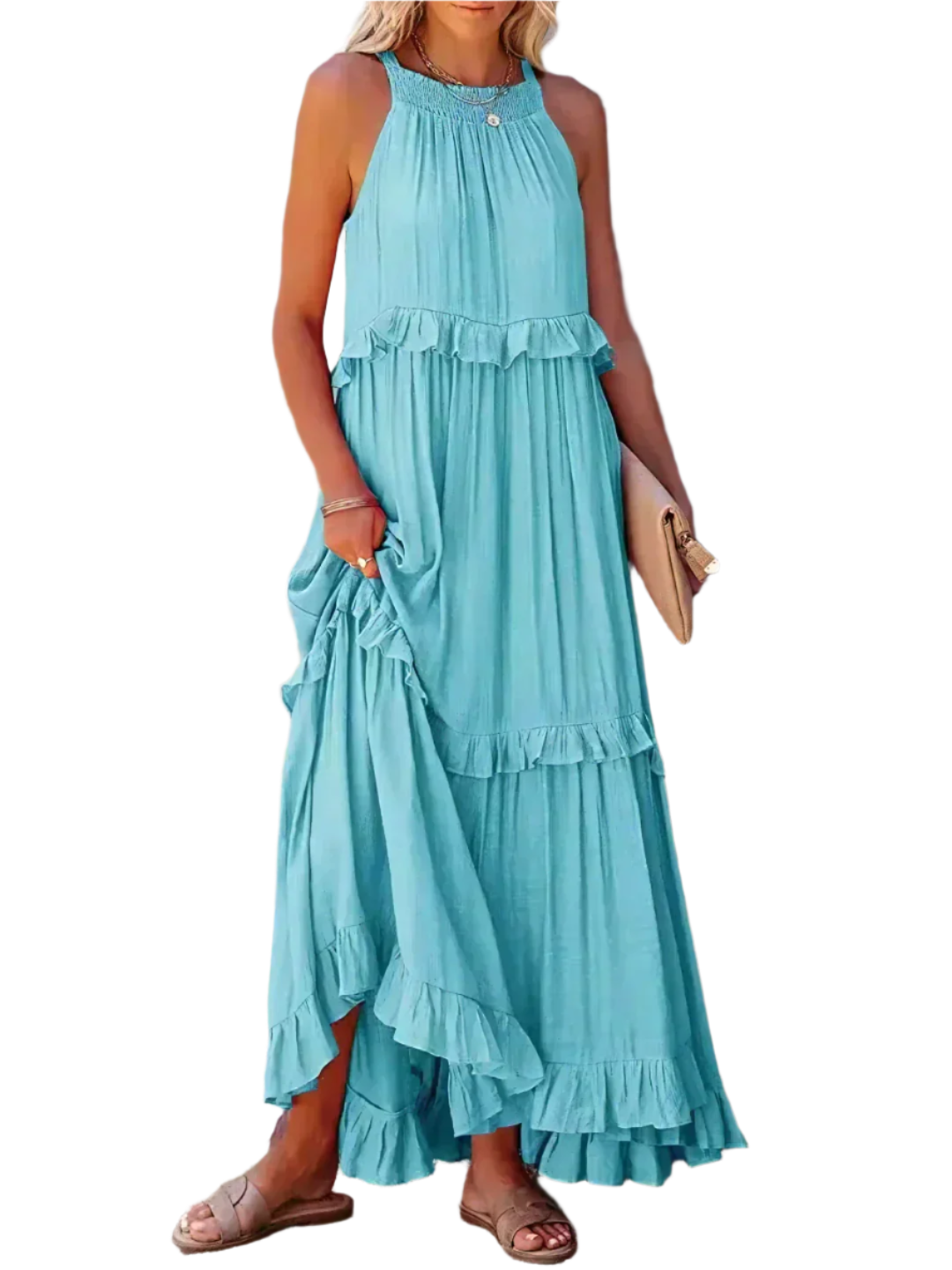 Lucia – Let og Luftig Halterneck Sommerkjole med Rynker og Lommer til Kvinder