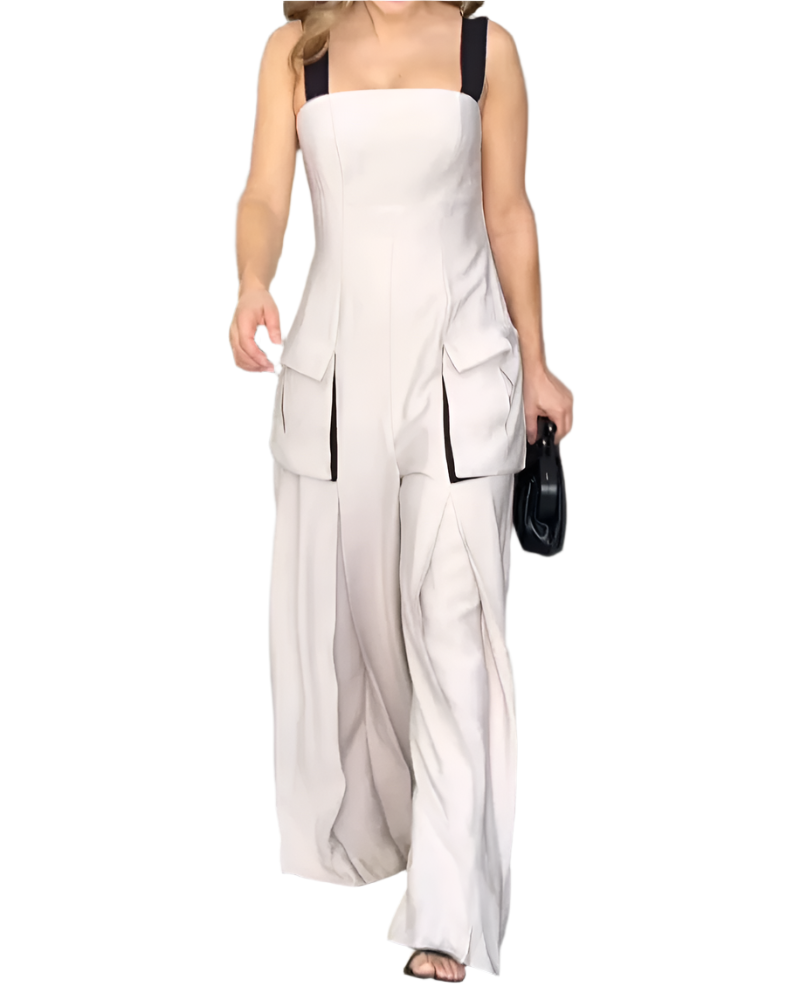 Elena – Ærmeløs Dame Jumpsuit med Farveblok og Lommer