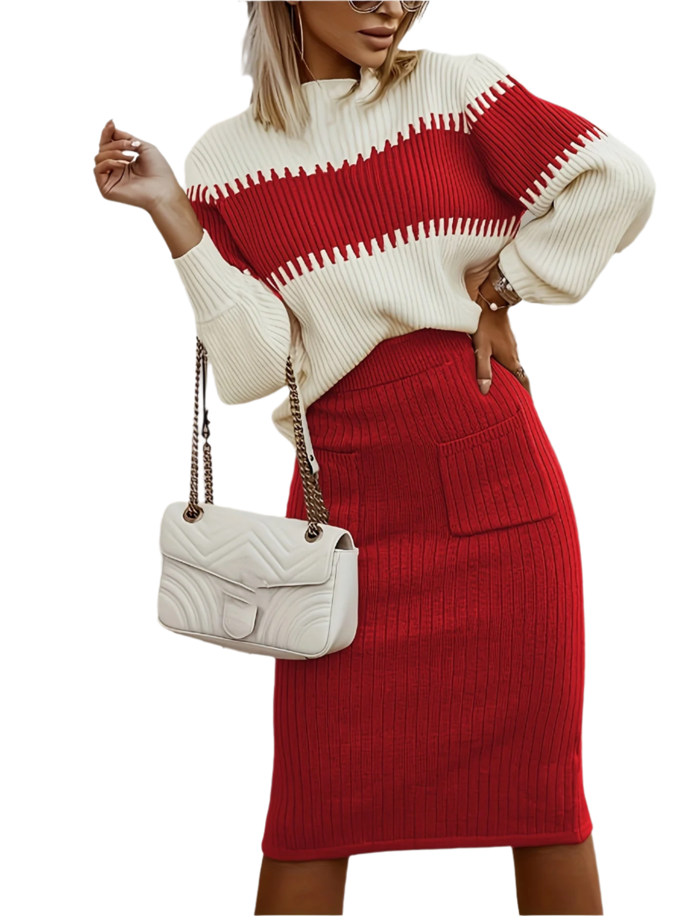 Chiara – Farveblok Dame Lounge Sæt i Ribbet Strik