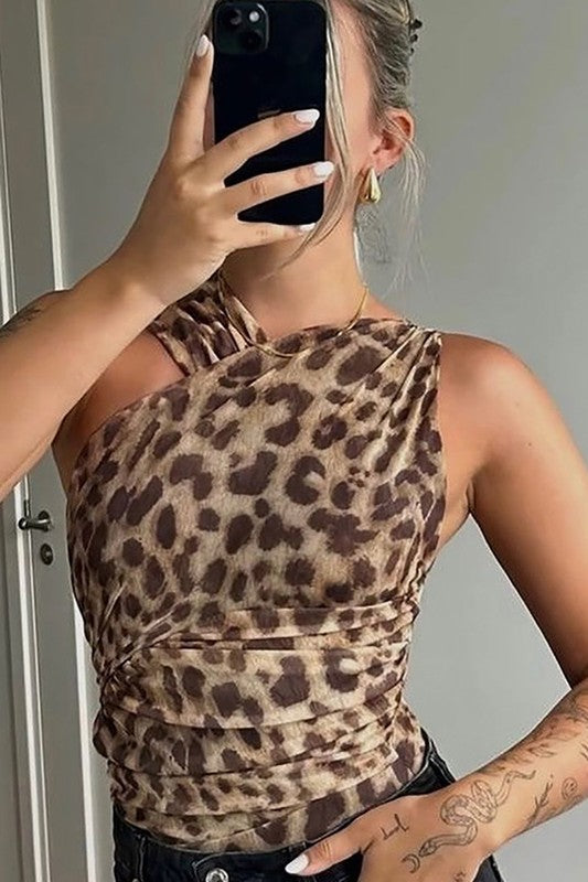AuroraCostanza Leopard Mesh Bodysuit Til Kvinder