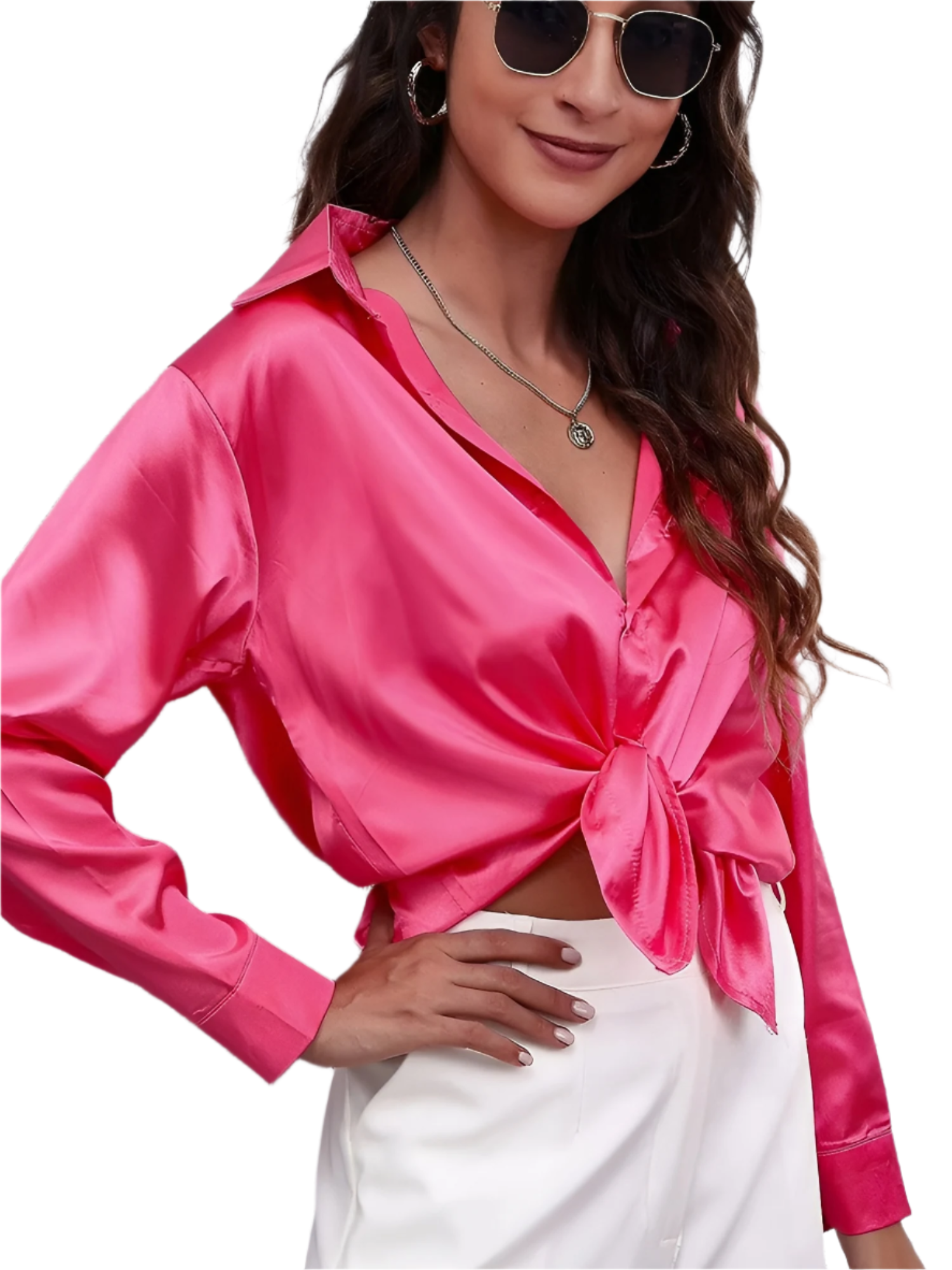 Clara – Satin Dame Skjorte med Lange Ærmer