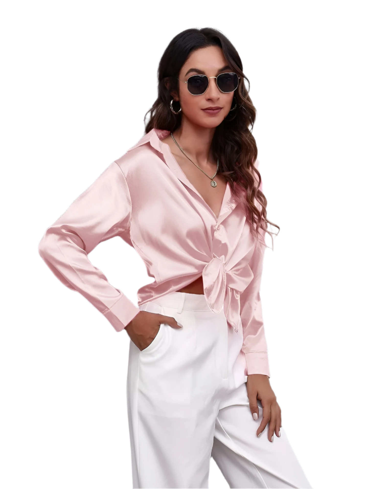 Clara – Satin Dame Skjorte med Lange Ærmer