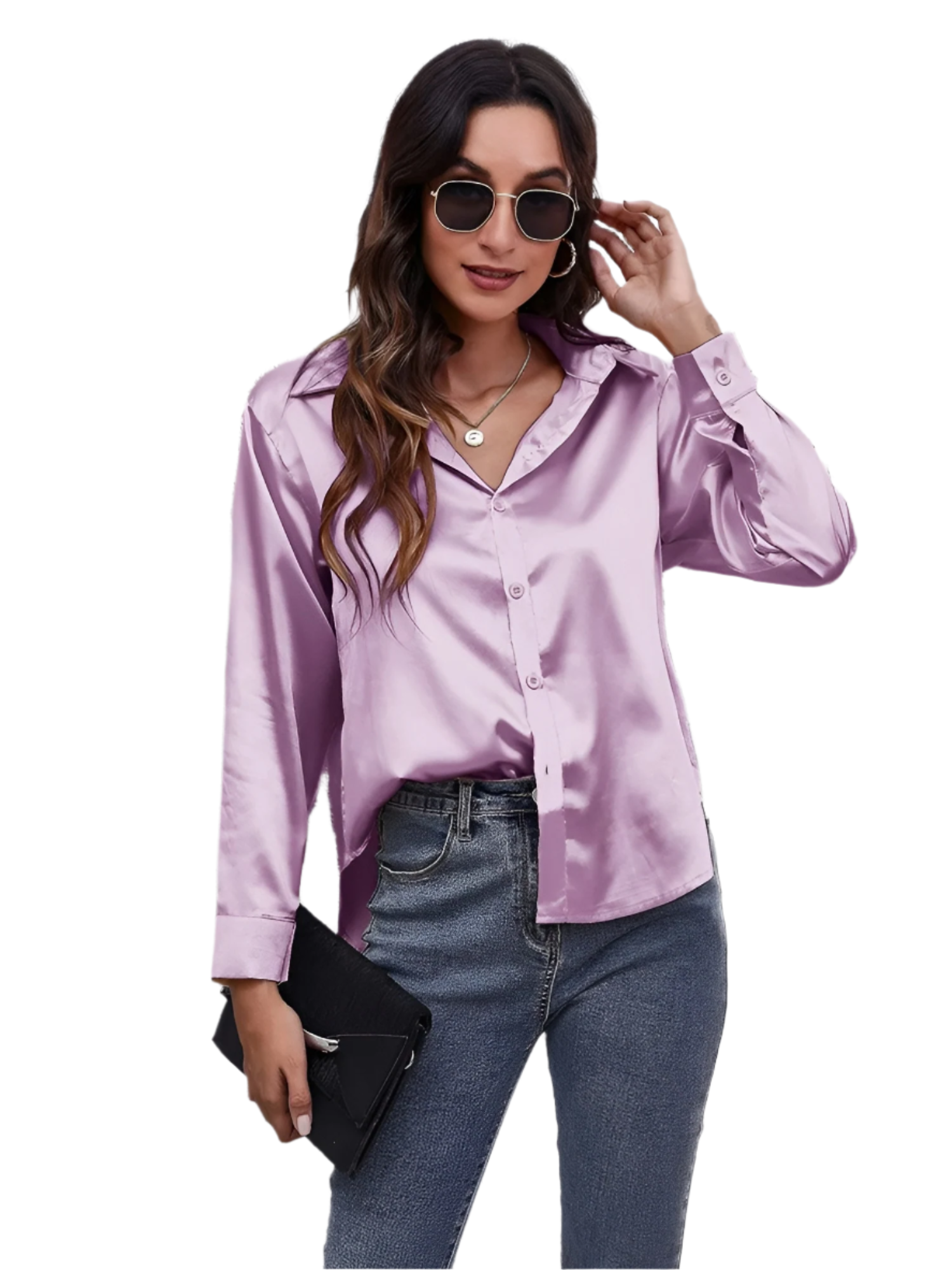 Clara – Satin Dame Skjorte med Lange Ærmer