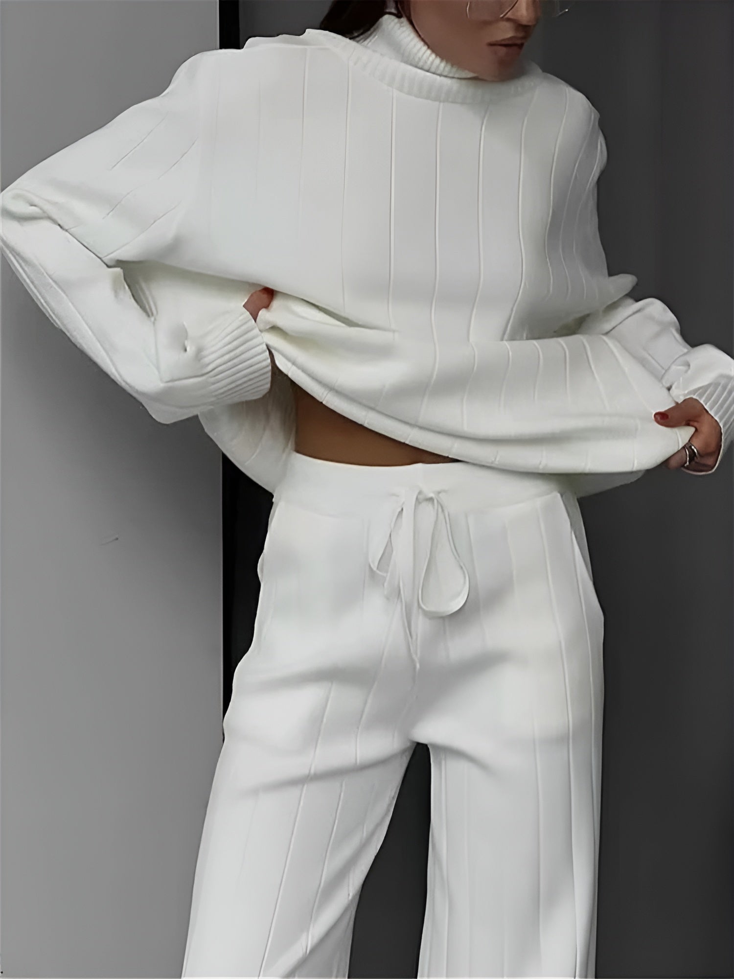 Sofia – Strikket Kvinders Loungewear Sæt i Hvid