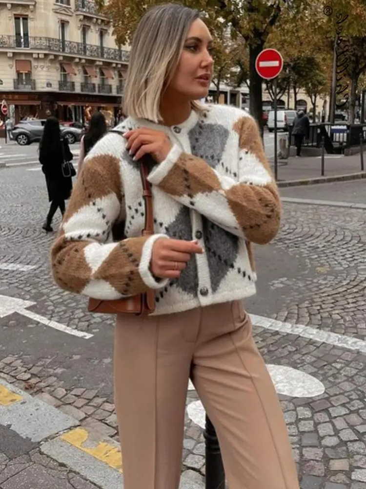 CarloLupi Plaid Print Cardigan Til Kvinder