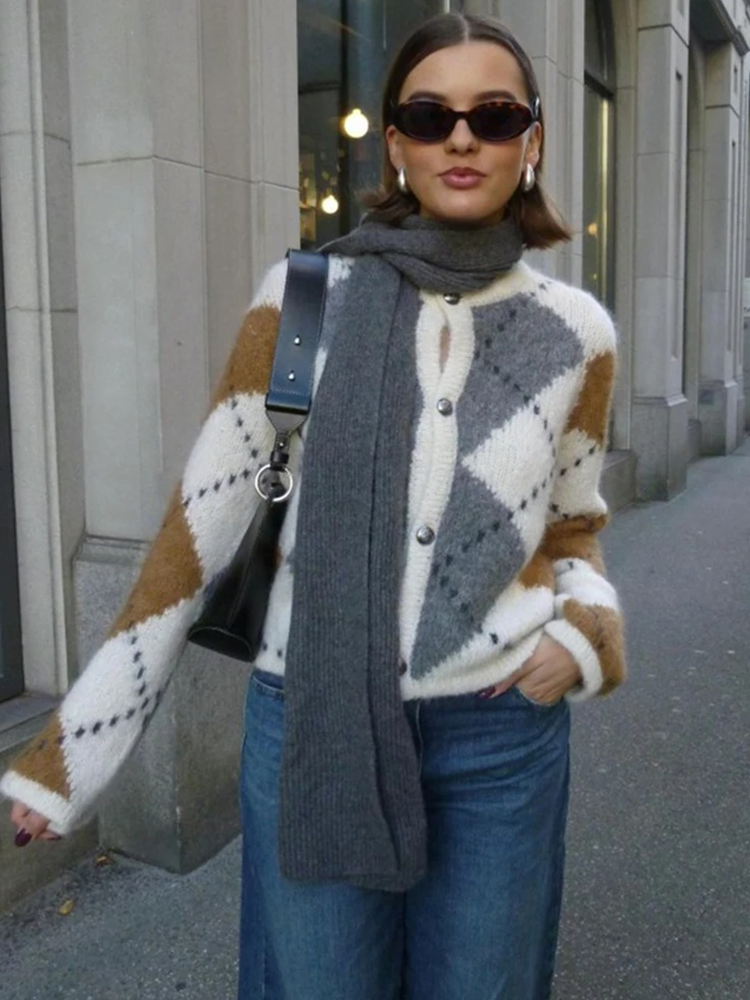 CarloLupi Plaid Print Cardigan Til Kvinder