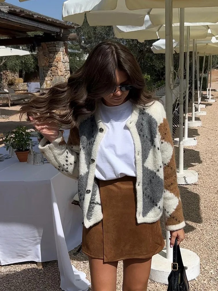 CarloLupi Plaid Print Cardigan Til Kvinder