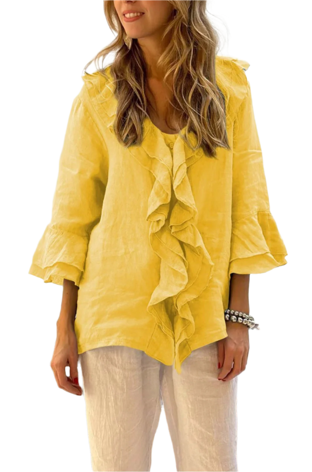 Isabella – Elegant Ruffle Bluse til Kvinder