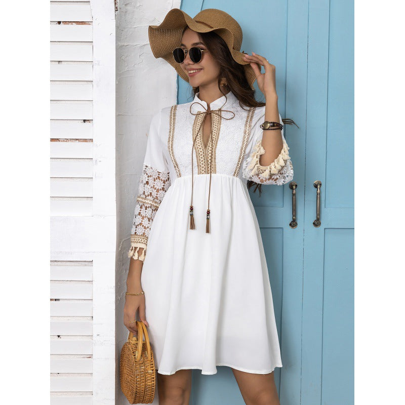 Chiara – Broderet Boho Maxikjole til Kvinder i Hvid