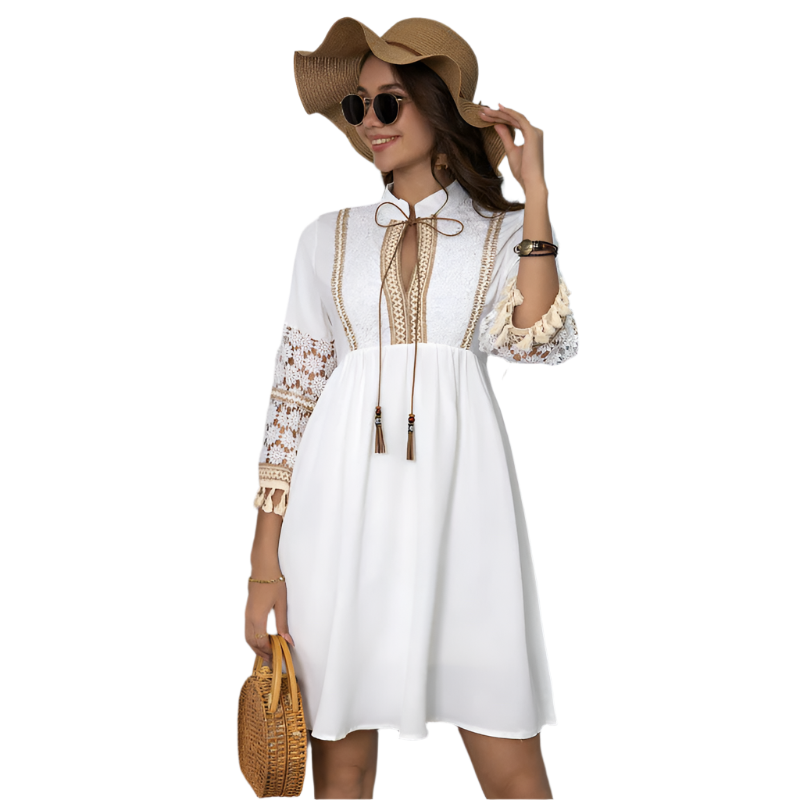 Chiara – Broderet Boho Maxikjole til Kvinder i Hvid