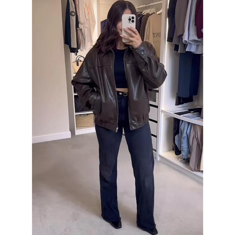 AntonioRicci Læder Efterårsjakke Til Kvinder