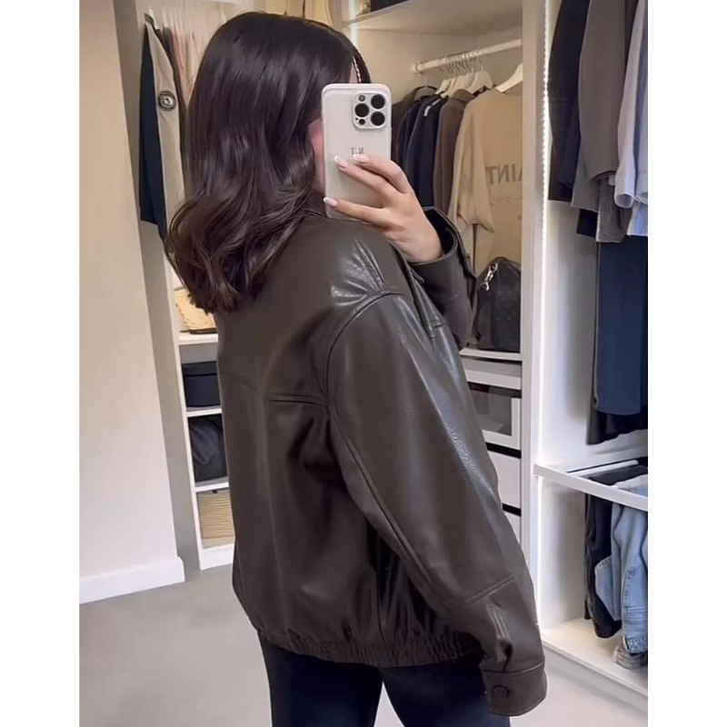 AntonioRicci Læder Efterårsjakke Til Kvinder