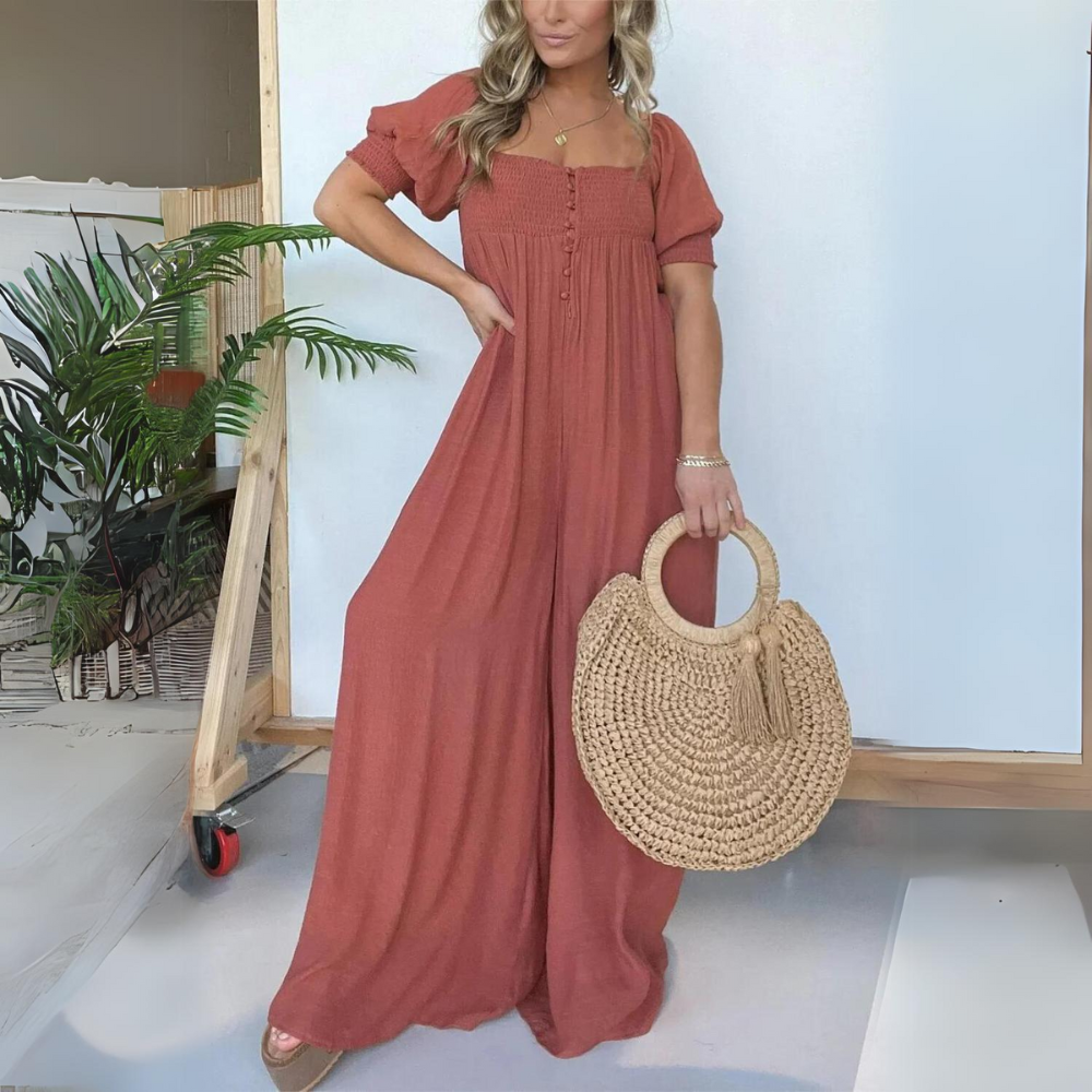 ElenaRusso Jumpsuit Med Firkantet Hals Og Knapper Til Kvinder