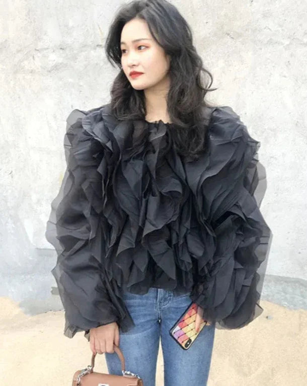 TatianaConti Chic Bluse Med Flæser Til Kvinder